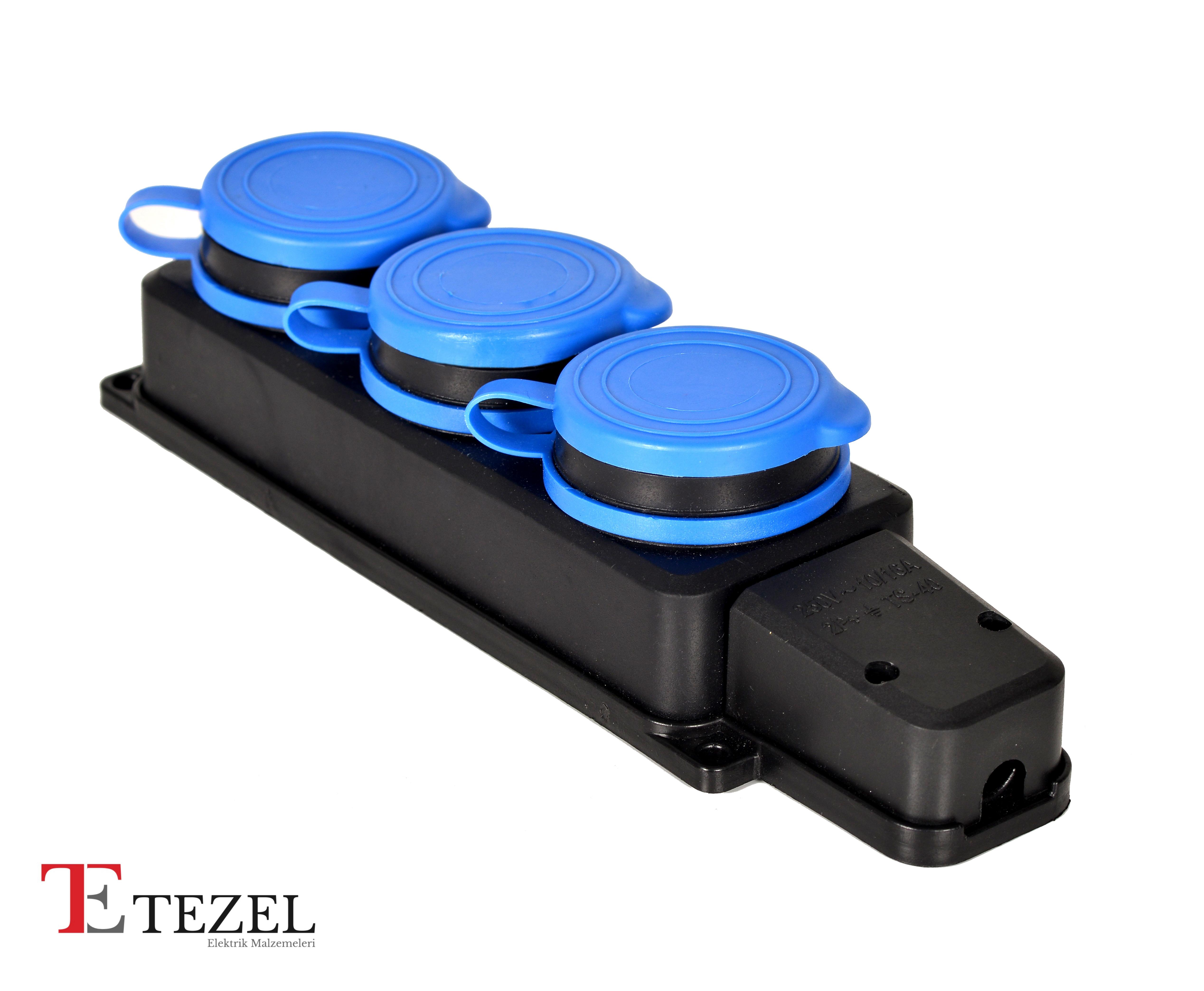 1x16 Monofaze Kauçuk 3'lü Grup Priz - Tezel Elektrik